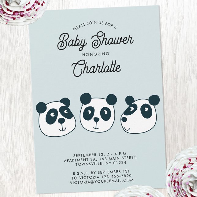 Convite para Chá de fraldas de Urso de Panda Gigan (Cute personalized custom text Panda Bear baby shower invitation)