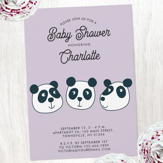 Convite para Chá de fraldas de Urso de Panda Gigan (Cute personalized custom text Panda Bear baby shower invitation)