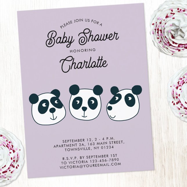 Convite para Chá de fraldas de Urso de Panda Gigan (Cute personalized custom text Panda Bear baby shower invitation)