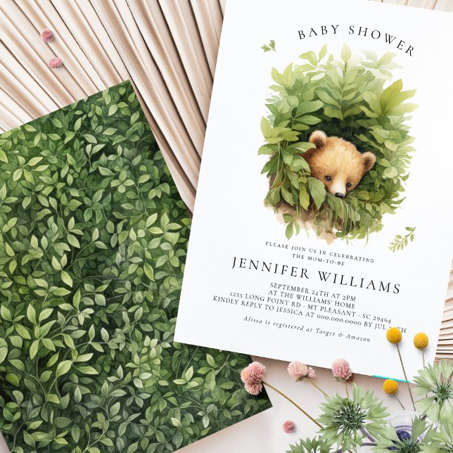 Convite para Chá de fraldas de Urso Marrom Shy Wat (Criador carregado)