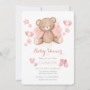 Convite para Chá de fraldas de Urso Rosa