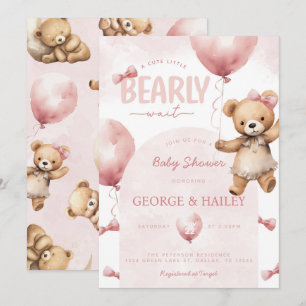 Convite para Chá de fraldas de Urso Rosa