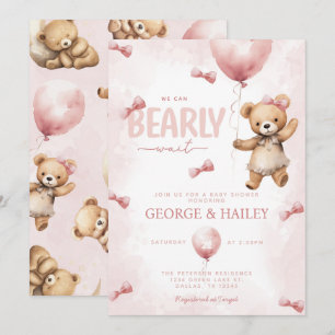 Convite para Chá de fraldas de Urso Rosa