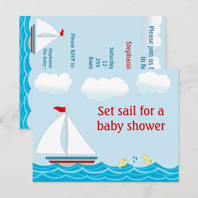 Convite para Chá de fraldas de veleiro (Frente/Verso)