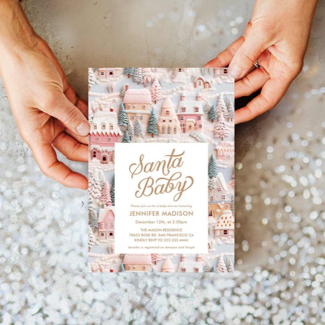 Convite para Chá de fraldas de Wonderland Wonderla (Santa Baby Winter Baby Shower Invitation)