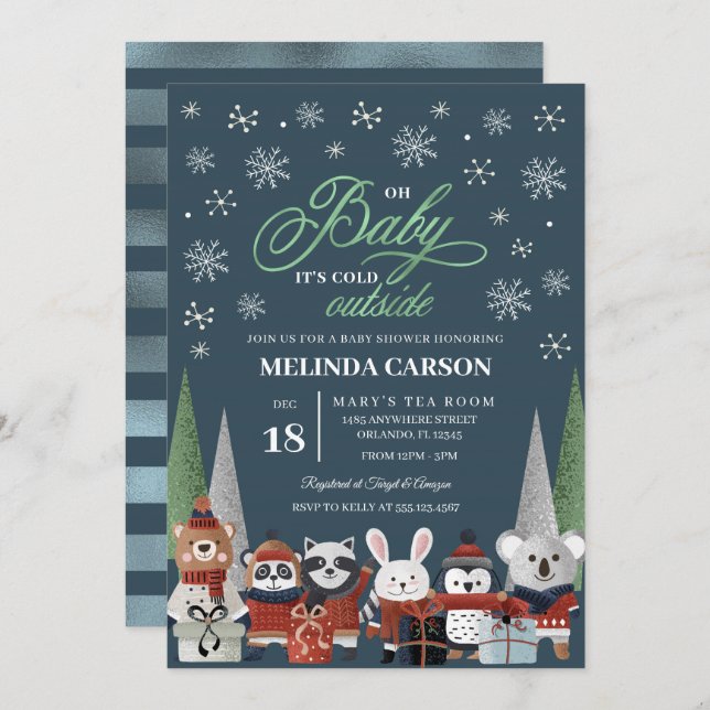 Convite para Chá de fraldas de Woodland de Natal (Frente/Verso)