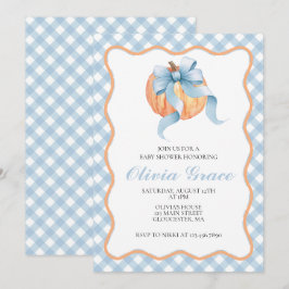 Convite para chá de fraldas de Xadrez arco Azul da