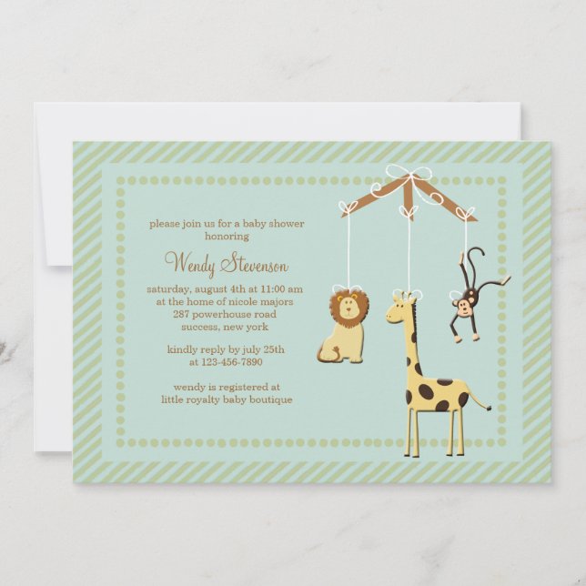 Convite para Chá de fraldas de Zoo Mobile (Frente)