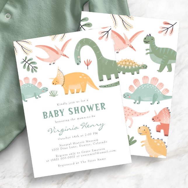Convite para Chá de fraldas Dino (Dinosaur Baby Shower Invitation
)