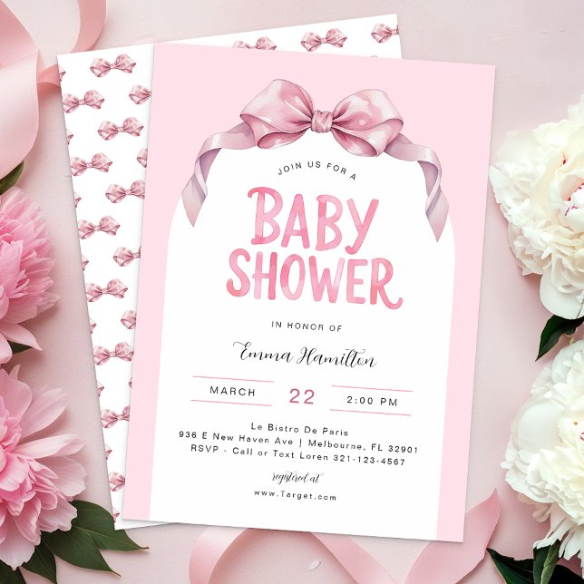 Convite para Chá de fraldas do Arco Coquette Moder (Pink Baby Shower invitation)