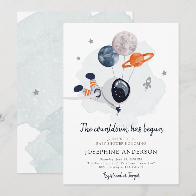 Convite para Chá de fraldas do Astronauta do Espaç (Frente/Verso)