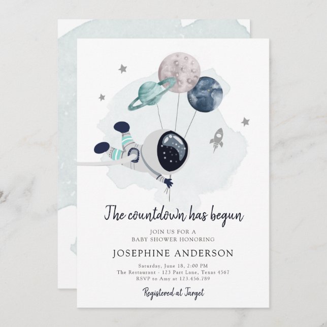 Convite para Chá de fraldas do Astronauta do Espaç (Frente/Verso)