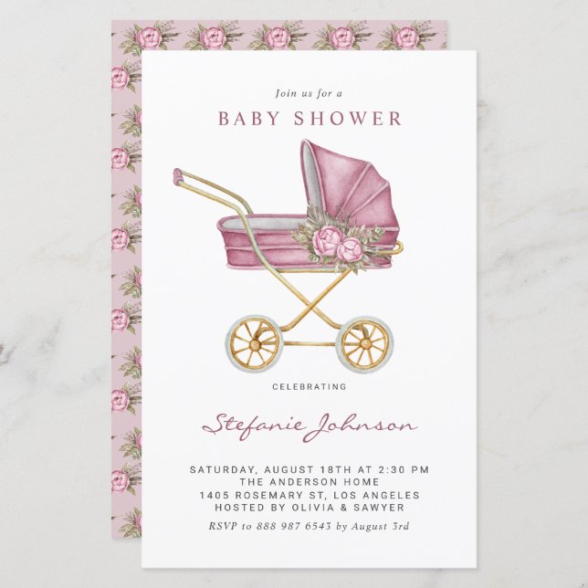 Convite para Chá de fraldas do cilindro de impress (Frente/Verso)