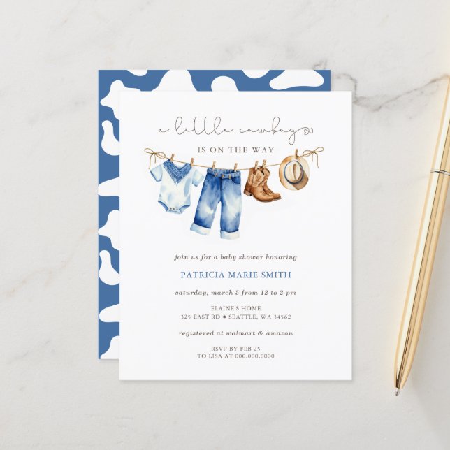 Convite para Chá de fraldas do garoto cowboy do or (Frente/Verso In Situ)