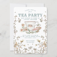 Convite para Chá de fraldas do Partido Tea de Flor