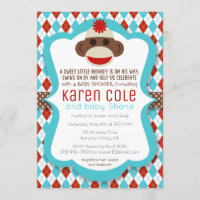 Convite para Chá de fraldas do Sock Monkey Boy