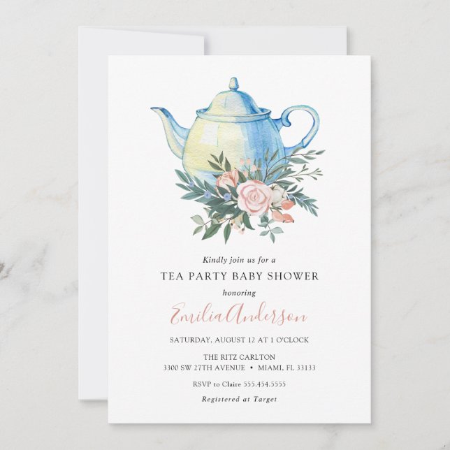 Convite para Chá de fraldas do Tea Party (Frente)