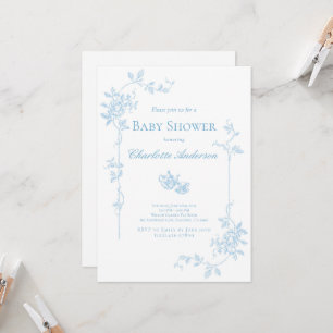 Convite para Chá de fraldas do Tea Party Azul