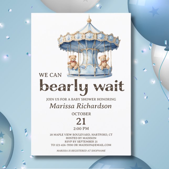 Convite para Chá de fraldas do Teddy Bear Twin Boy (blue teddy bear we can bearly wait twin boys baby shower invitation, custom baby shower invites)