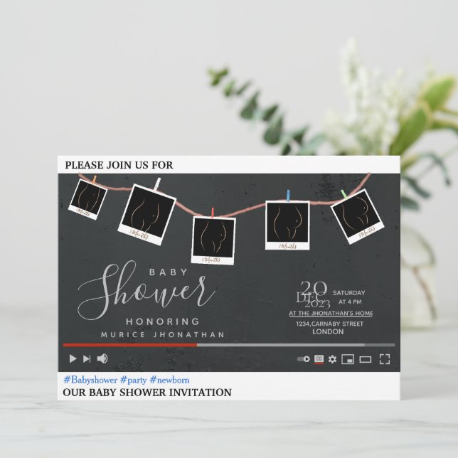 Convite para chá de fraldas do tema do Youtube (Em pé/Frente)