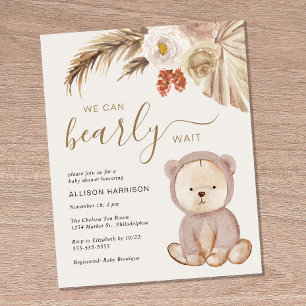 Convite para Chá de fraldas do Urso de Boho Teddy
