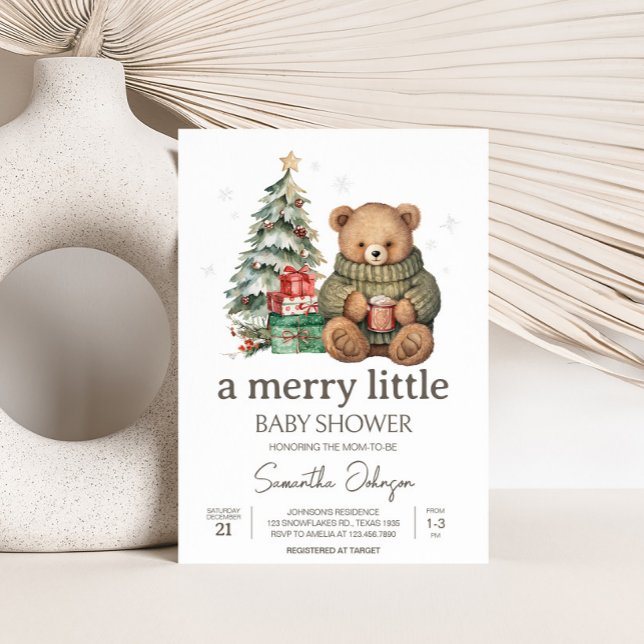 Convite para Chá de fraldas do Urso de Inverno (A Merry Little Winter Teddy Bear Baby Shower Invitation)