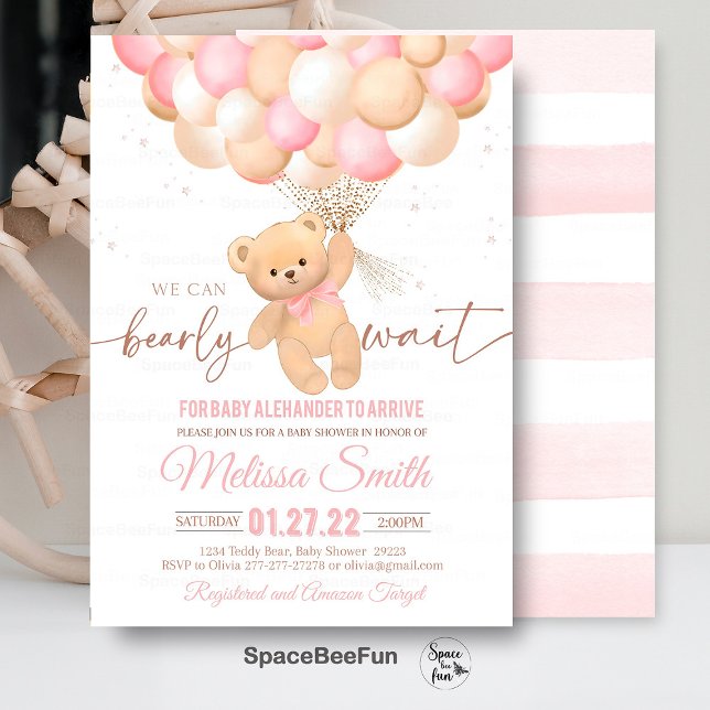 Convite Para Chá de fraldas Do Urso De Teddy Podem (Teddy Bear,Baby Shower,Invitation,We Can Bearly,Wait girl,hot air balloon,Bear Theme,Baby Shower inv)