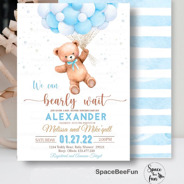 Convite Para Chá de fraldas Do Urso De Teddy Podem (Teddy Bear baby shower boy,Baby Shower bear invitation,boho bohemian bear,We Can Bearly Wait invites)