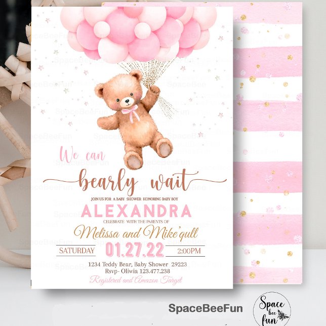 Convite Para Chá de fraldas Do Urso De Teddy Podem (Teddy Bear baby shower girl,Baby Shower bear invitation,boho bohemian bear,We Can Bearly Wait invite)