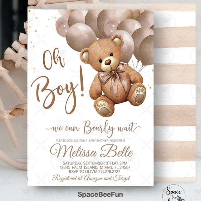 Convite Para Chá de fraldas Do Urso De Teddy Podem (Teddy Bear,invitation,Baby Shower invites,Baby Shower bear,teddy bear Invitation,Hot air balloon ba )