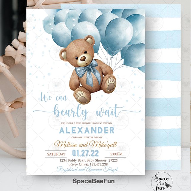 Convite Para Chá de fraldas Do Urso De Teddy Podem (Teddy Bear,invitation,Baby Shower invites,Baby Shower bear,teddy bear Invitation,Hot air balloon ba )