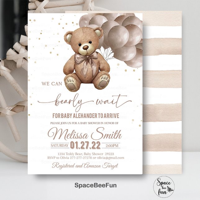 Convite Para Chá de fraldas Do Urso De Teddy Podem (Teddy Bear,Baby Shower,Invitation,We Can Bearly Wait,Boy invites,hot air balloon,save she date,Bear )