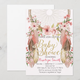 Convite para Chá de fraldas Dourado Dreamcatcher B