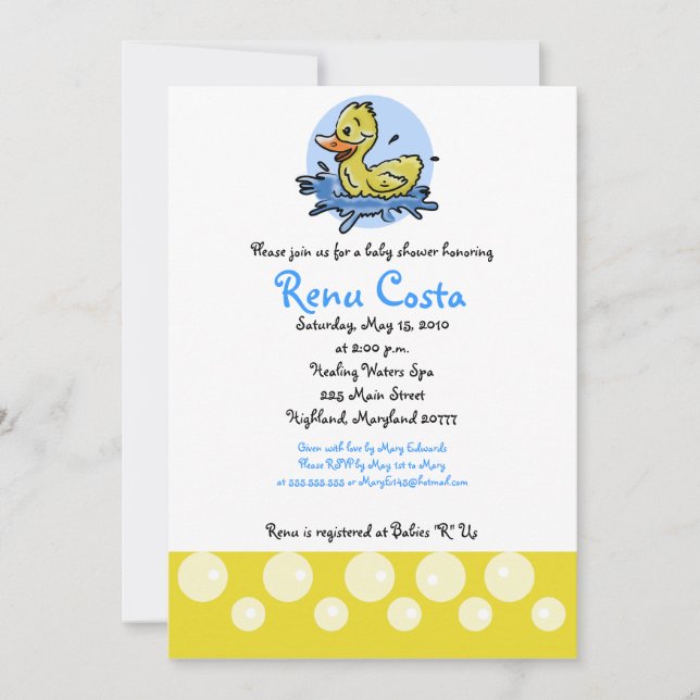 Convite para Chá de fraldas Ducky Yellow Duck 5x7 (Frente)