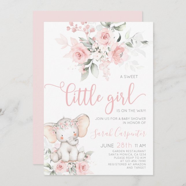 Convite para Chá de fraldas Elefante (Frente/Verso)