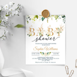 Convite para Chá de fraldas Eucalyptus branco e Do