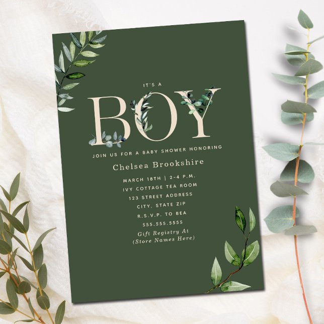 Convite para Chá de fraldas Eucalyptus Green Beige (Criador carregado)