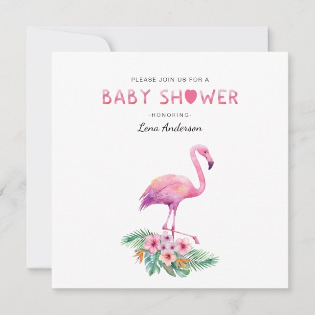 Convite para Chá de fraldas Flamingo Simples por A (Frente)