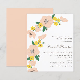 Convite para Chá de fraldas Floral Amarelo-Rosa de