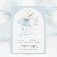 Convite para Chá de fraldas Floral Azul Arch Bunny