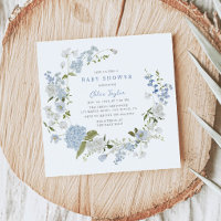 Convite para Chá de fraldas Floral Azul Delicado