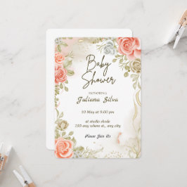 Convite para Chá de fraldas Floral Bonito