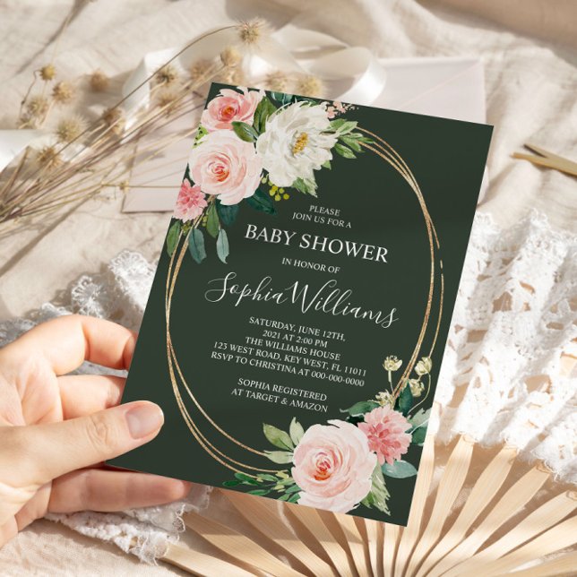 Convite para Chá de fraldas Floral Cor-de-Rosa Esb (Criador carregado)