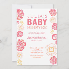 Convite para Chá de fraldas Floral Cor-de-Rosa Mod