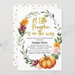 Convite para chá de fraldas floral de abóbora de c