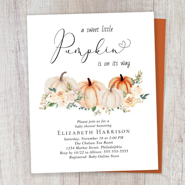 Convite para Chá de fraldas Floral de Abóbora de O (Criador carregado)