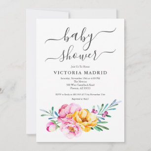 Convite para Chá de fraldas Floral de Aquarela