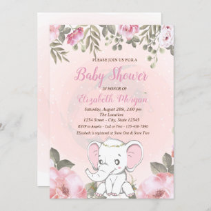 Convite para Chá de fraldas Floral de Baby Elephan
