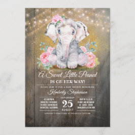 Convite para Chá de fraldas Floral de Elefante par