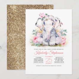 Convite para Chá de fraldas Floral de Girls Elepha